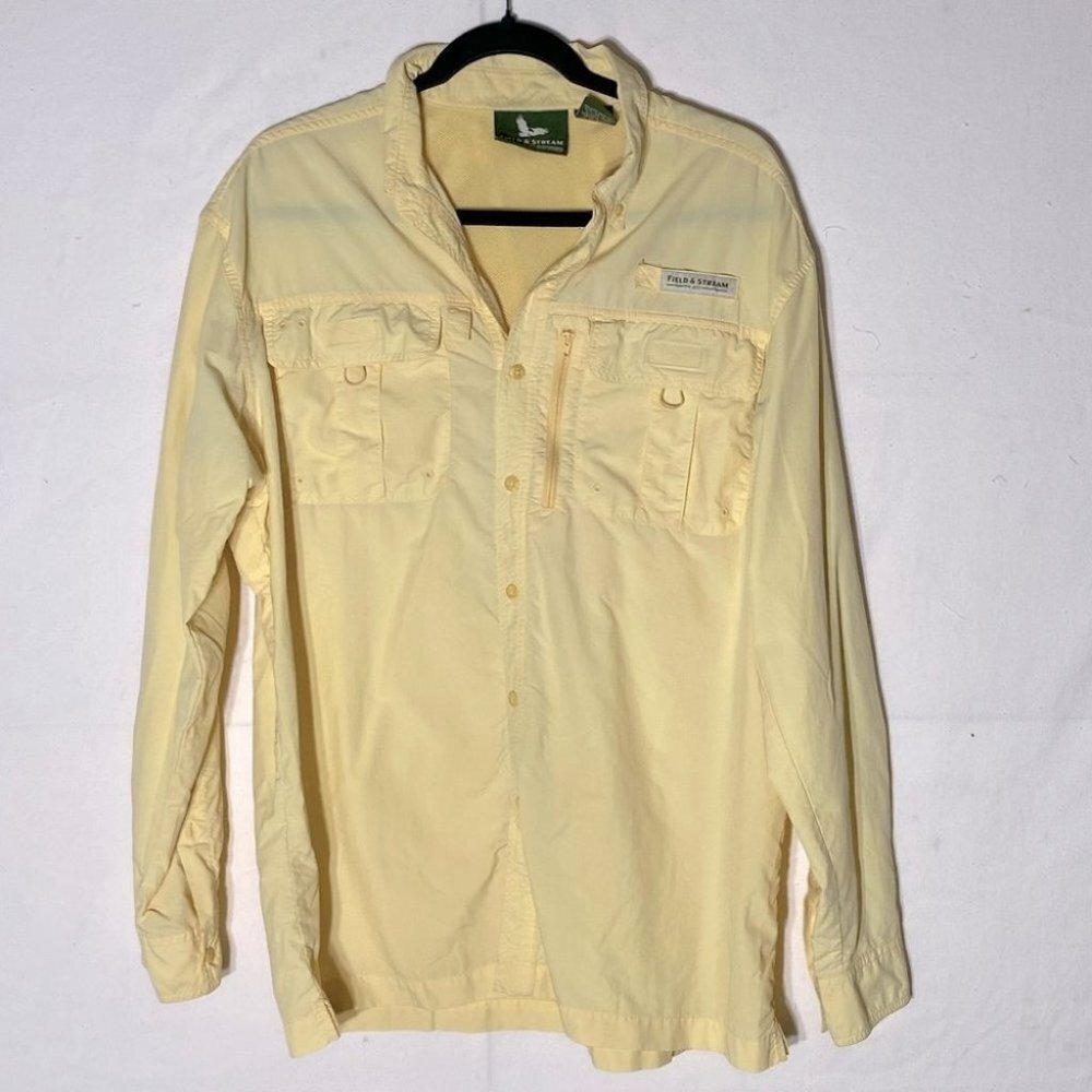 Vintage Field & Stream Yellow Button Up Fishing Shirt L Dadcore Gorpcore